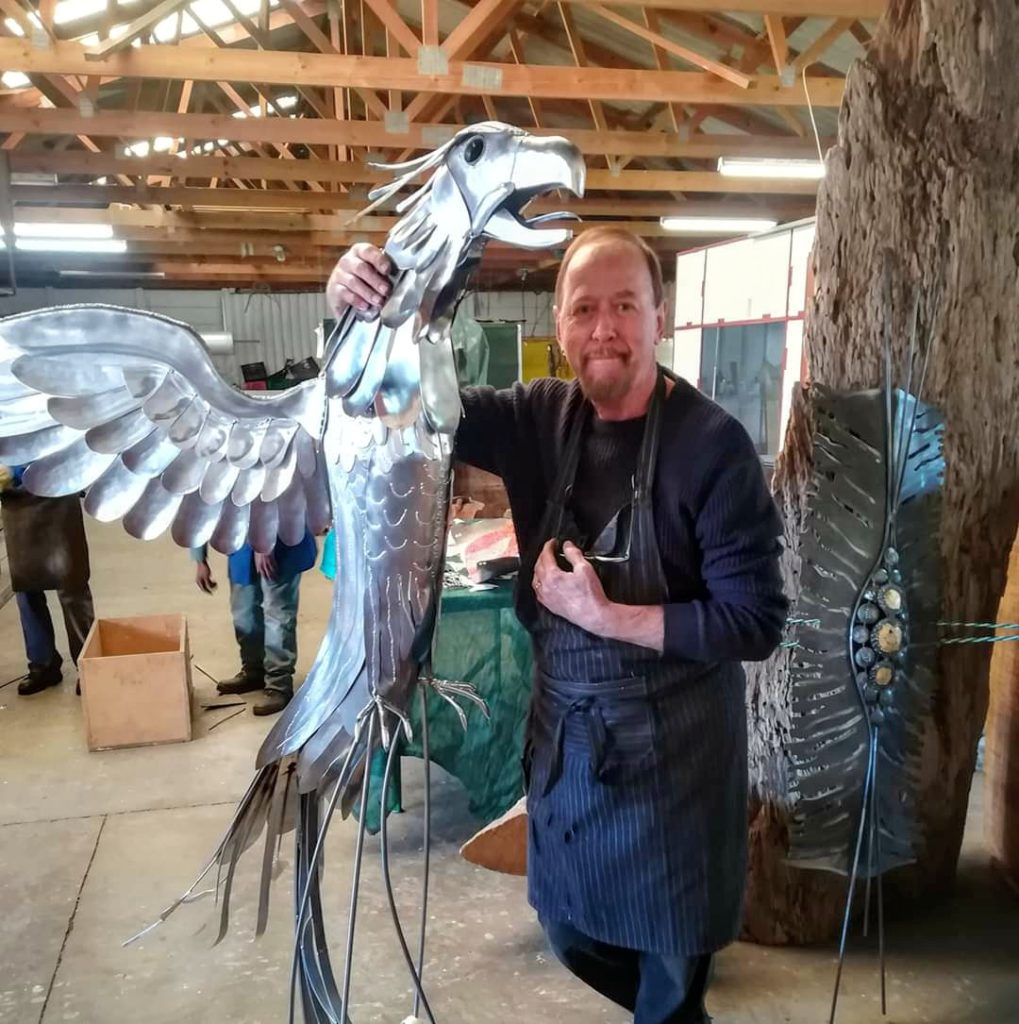 Stephen with his stainless steel Phoenix in progress #phoenix #handcrafted #stainless steel 