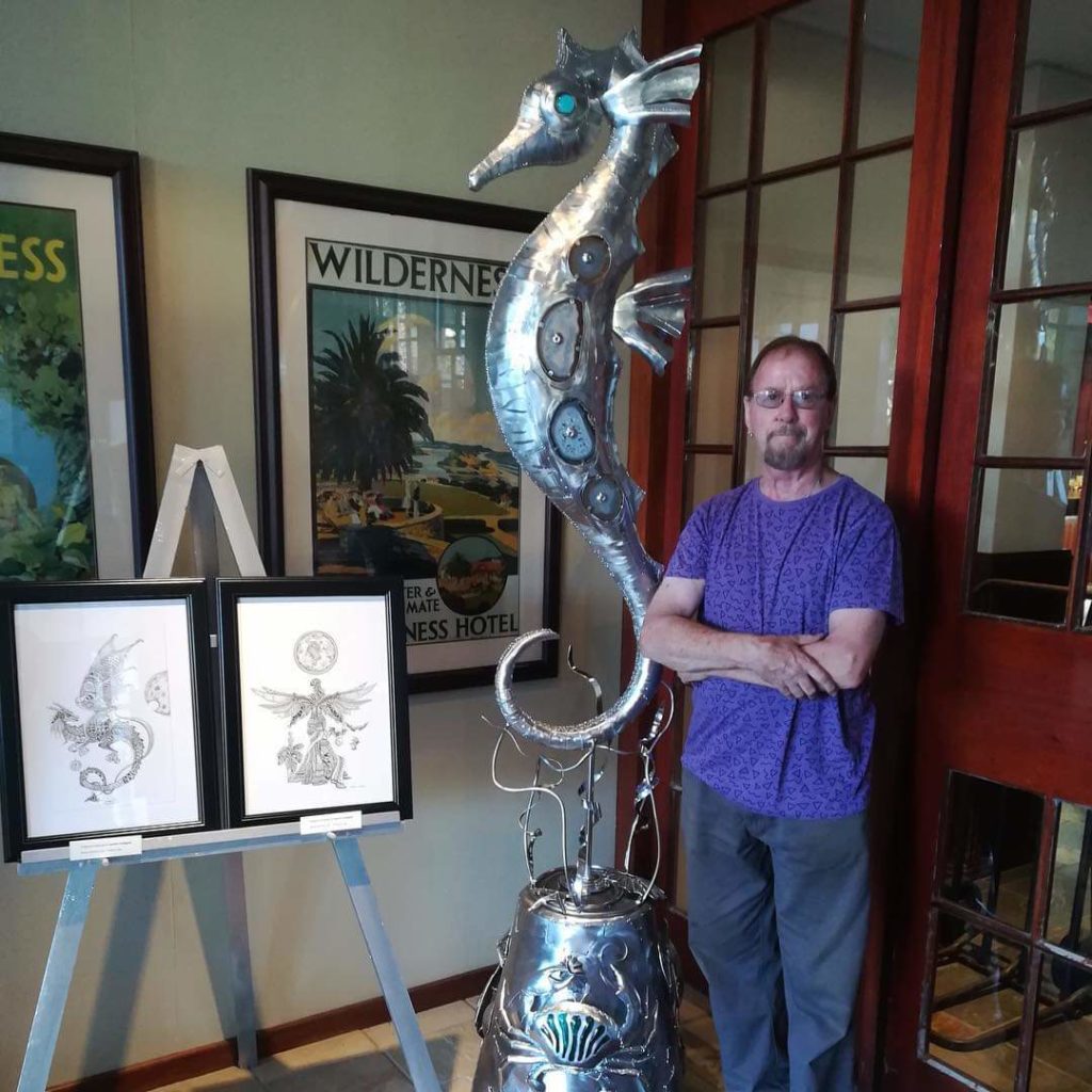 #handcrafted #stainless steel #seahorse 
This beautiful seahorse sculpture was made for an exhibition in Wilderness in the Western Cape