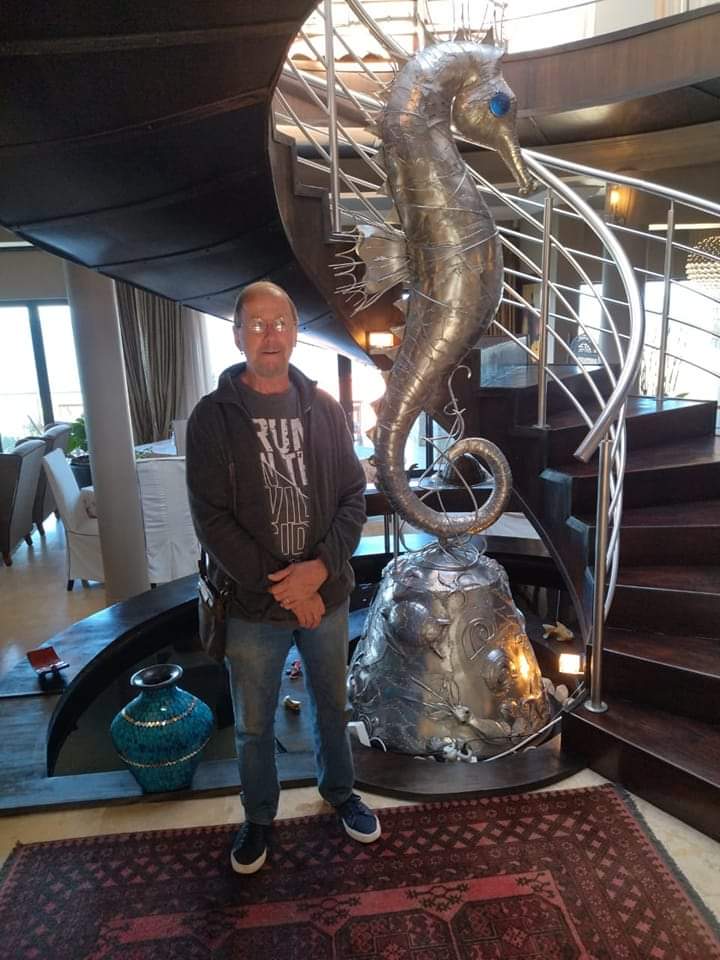 Stephen with the first giant 316 stainless steel Seahohe made for a beautiful guest house in knysna