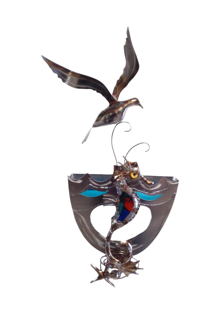 Stainless steel Seagull and Seahorse light  inset with glass