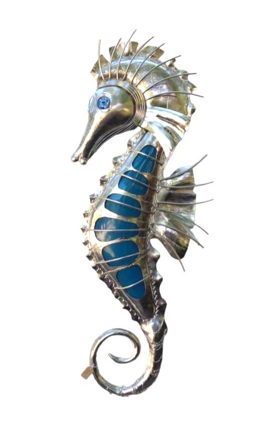 316 stainless steel Seahorse with blue glass wall hanging